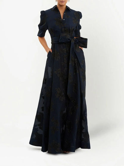 Antoinette Floral-Jacquard Gown
