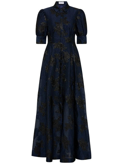 Antoinette Floral-Jacquard Gown