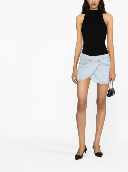 Asymmetric Denim Miniskirt