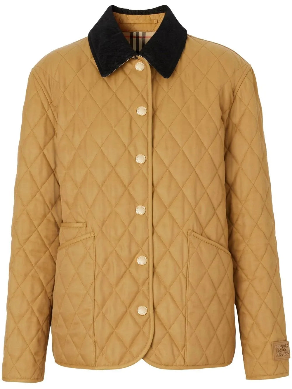 Corduroy-Collar Diamond-Quilted Jacket