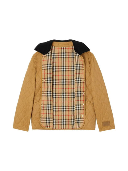 Corduroy-Collar Diamond-Quilted Jacket