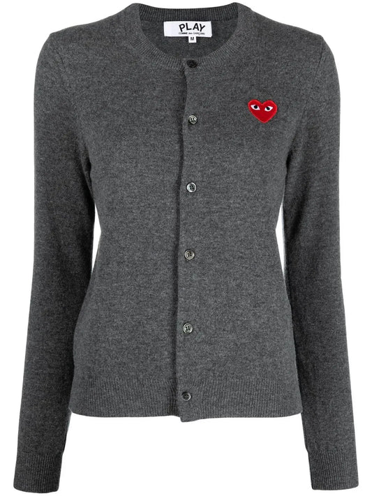 Heart-Patch Button-Front Cardigan