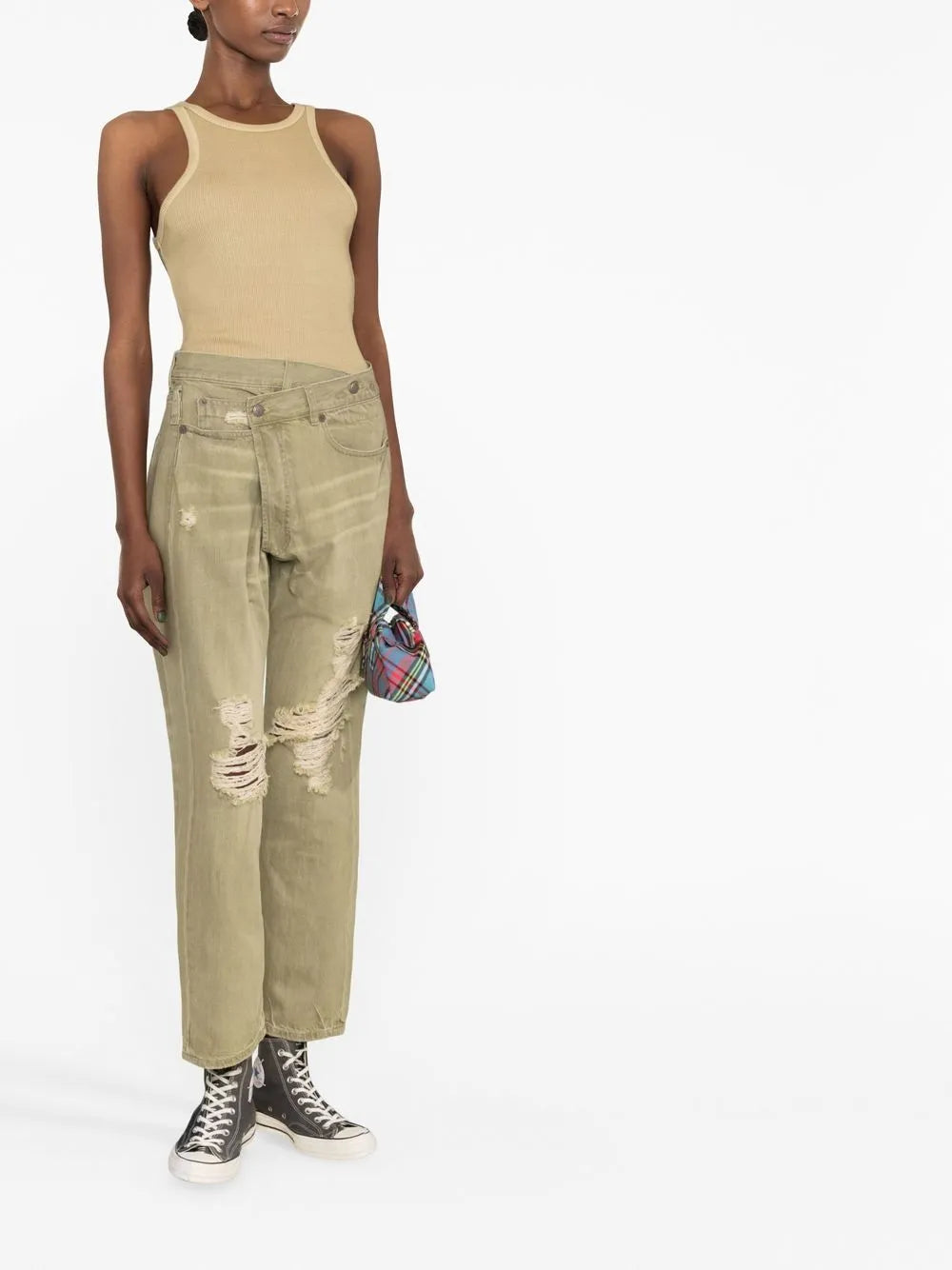 Distressed Crossover Straight-Leg Jeans