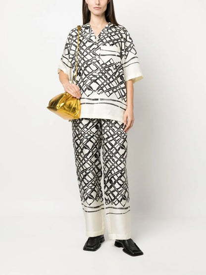 Diamond-Print Silk Wide Trousers