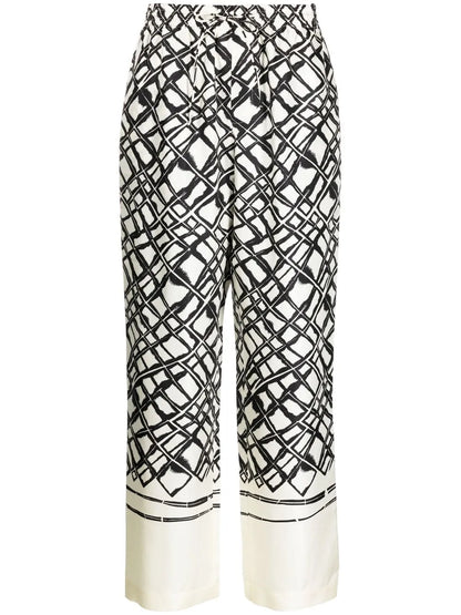 Diamond-Print Silk Wide Trousers