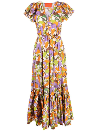 Abstract Floral-Print Cotton Midi Dress