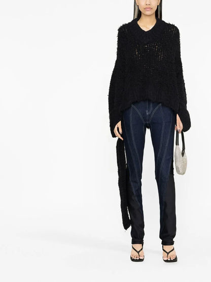 Open-Knit V-Neck Jumper