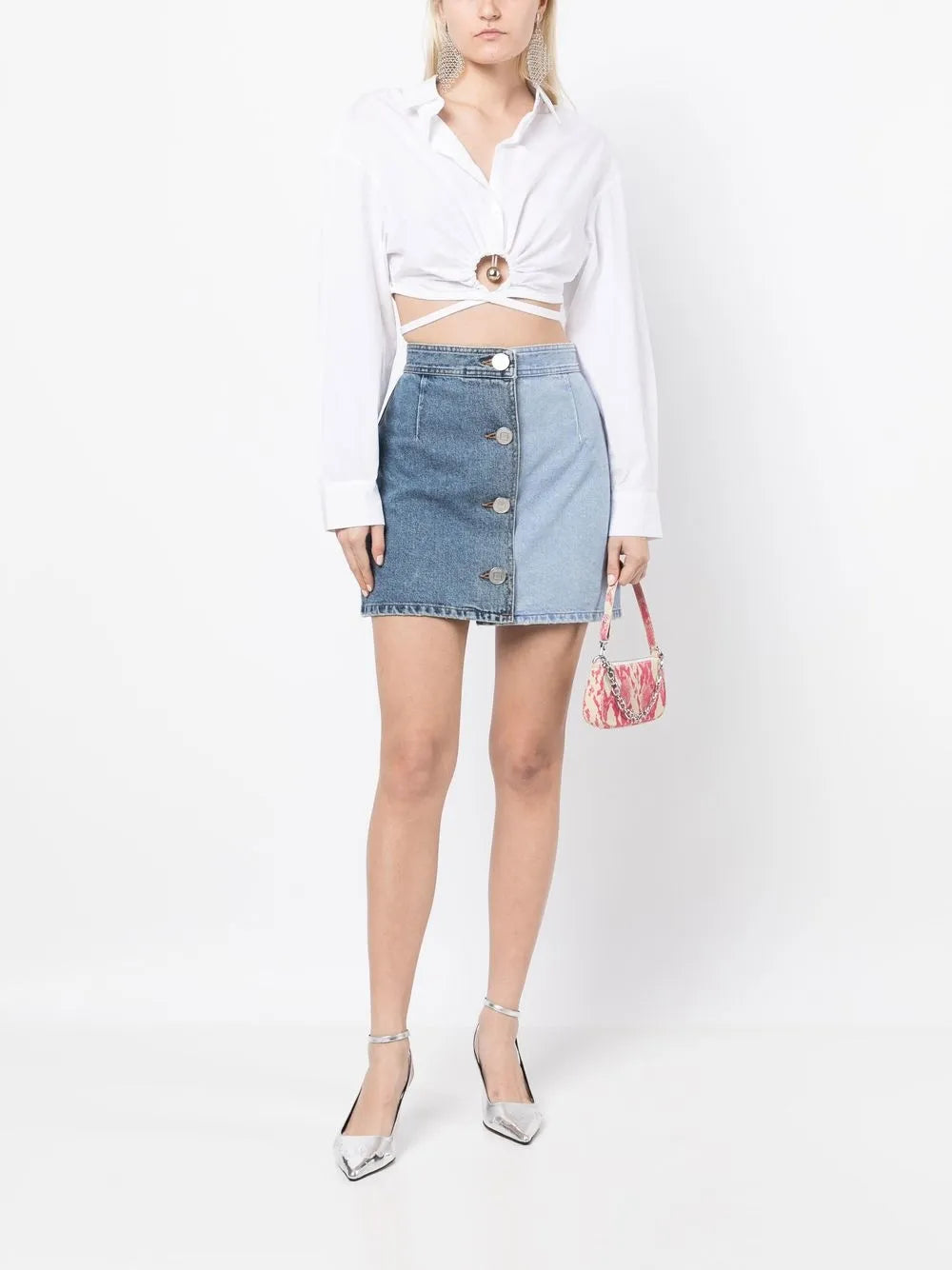 Two-Tone Denim Mini Skirt