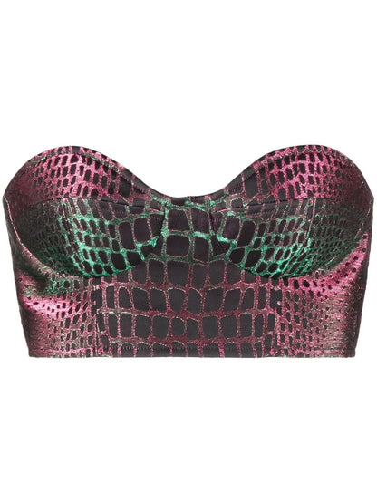 Embossed-Crocodile Crop Top