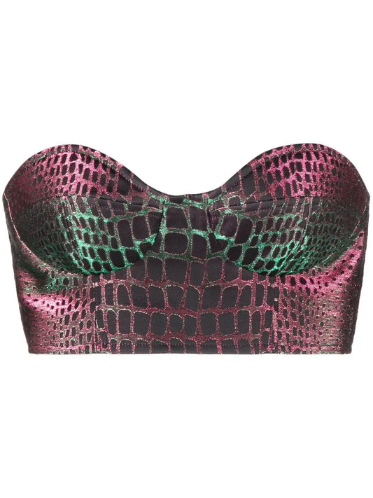 Embossed-Crocodile Crop Top