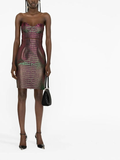 Embossed-Crocodile Crop Top