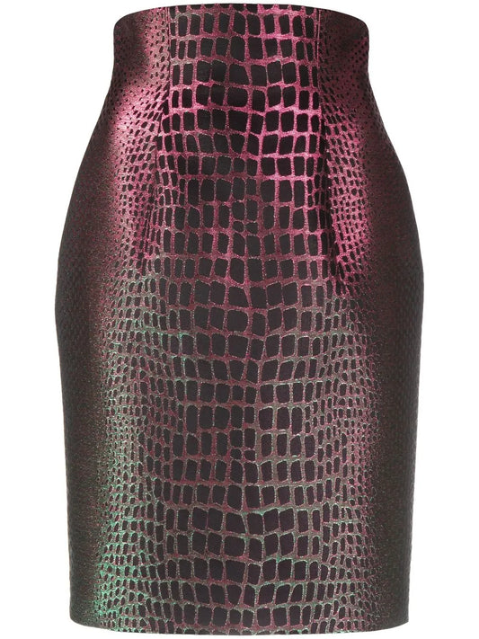 Embossed-Crocodile Pencil Skirt