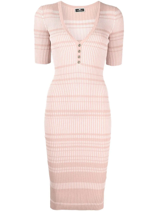 Ribbed V-Neck Midi Dress