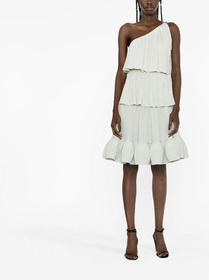 Pleated One-Shoulder Dress