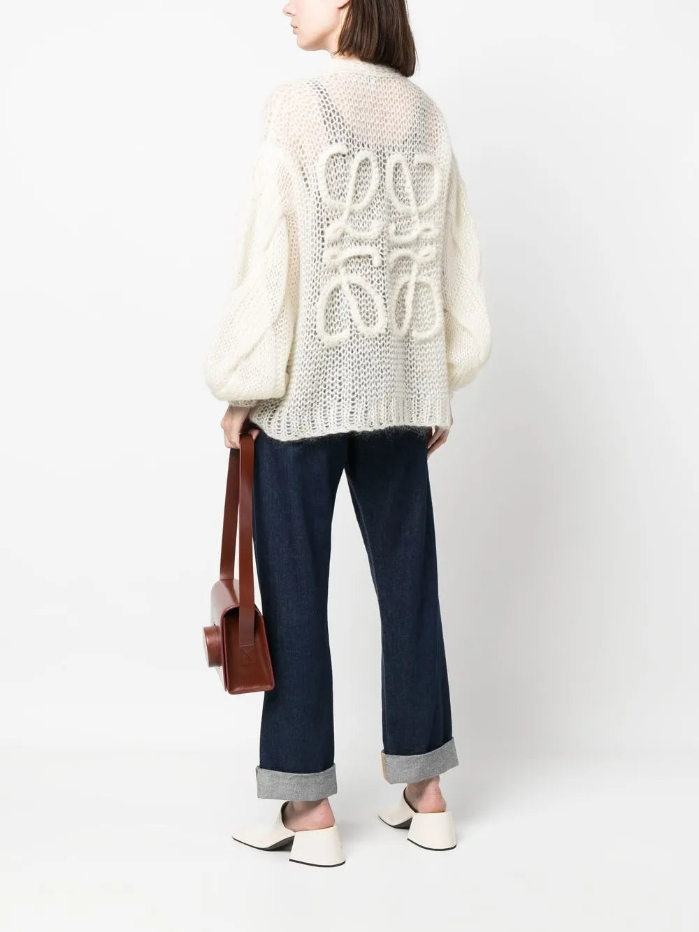 Bishop-Sleeved Open-Knit Cardigan