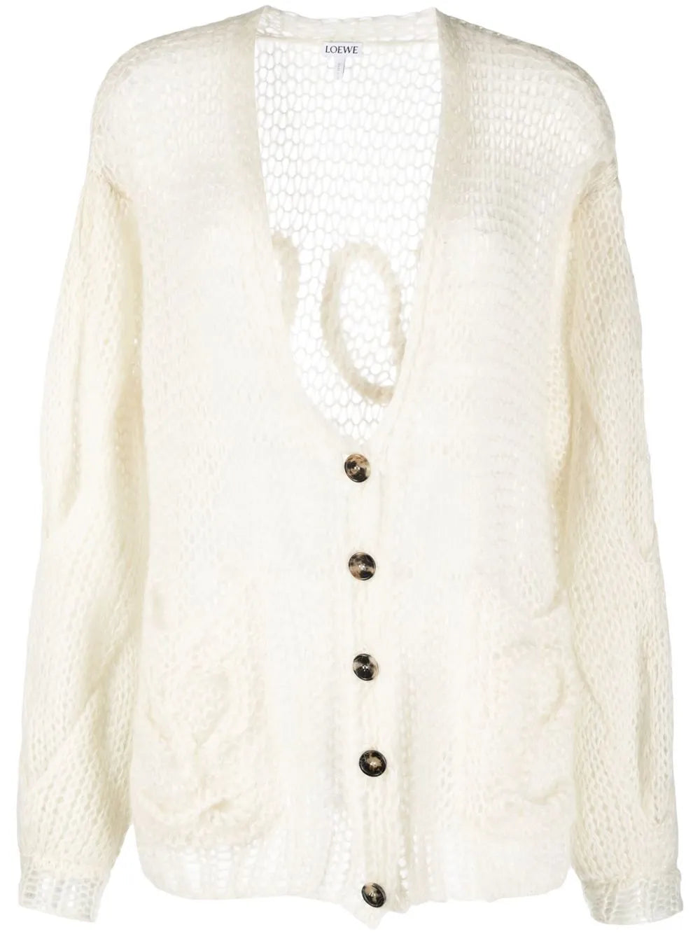 Bishop-Sleeved Open-Knit Cardigan