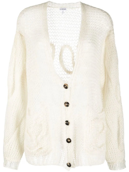 Bishop-Sleeved Open-Knit Cardigan