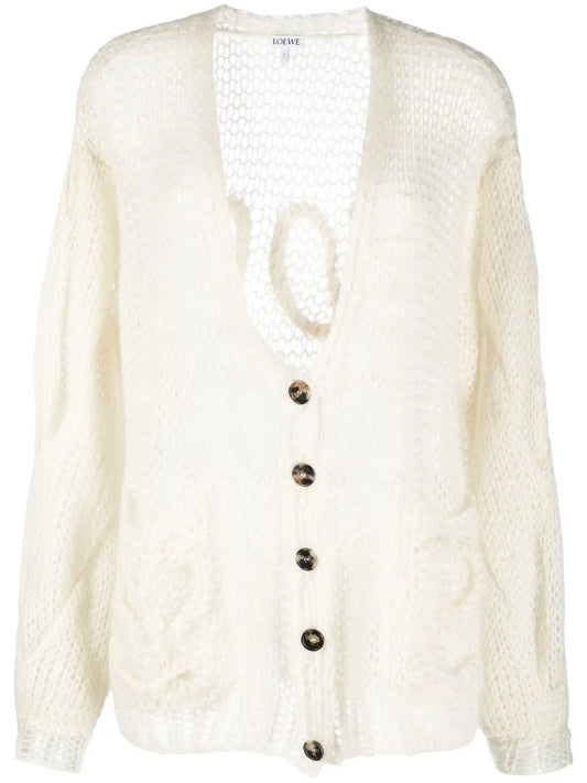 Bishop-Sleeved Open-Knit Cardigan