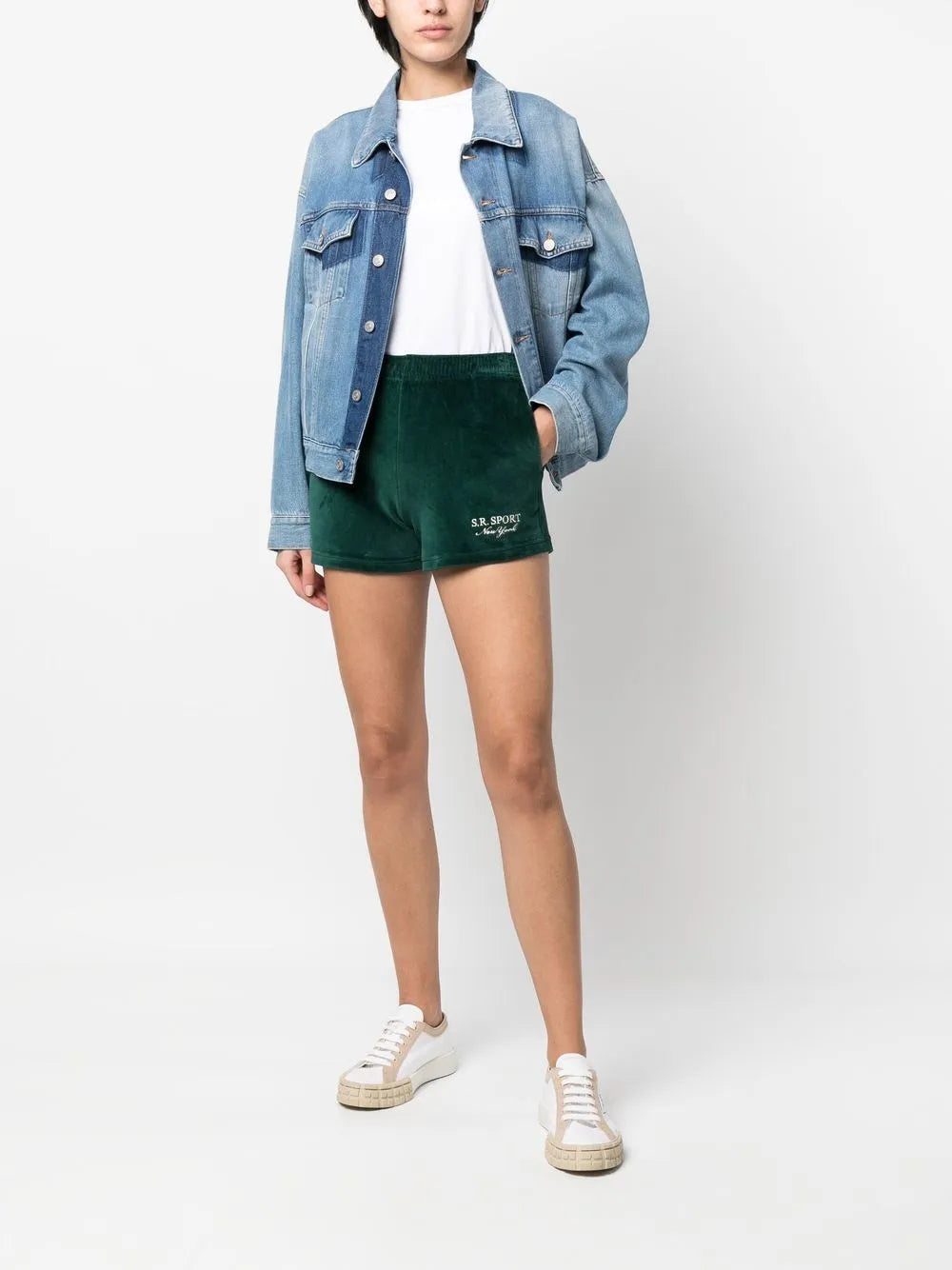Embroidered-Logo Velour Shorts