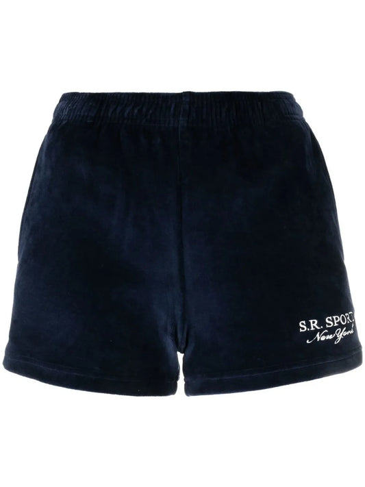Embroidered-Logo Velour Shorts