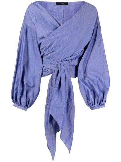 Long-Sleeve Cropped Wrap Blouse