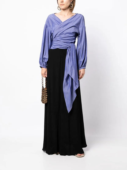 Long-Sleeve Cropped Wrap Blouse