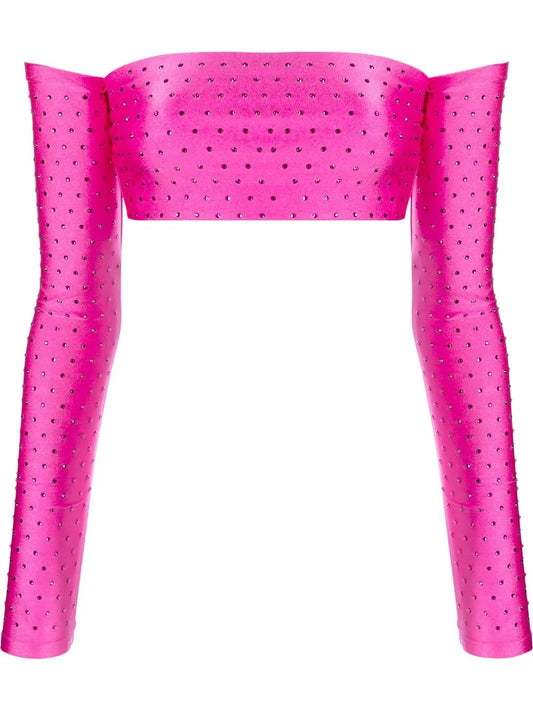 Rhinestone-Embellished Cropped Top