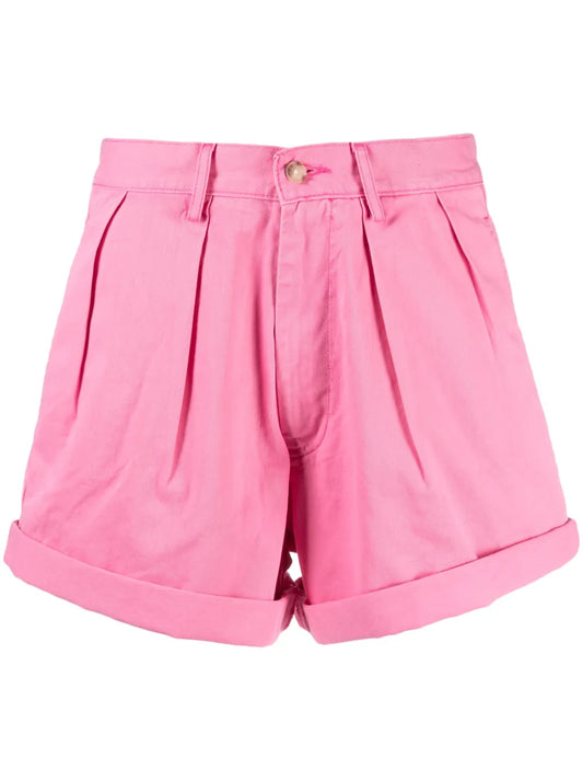Pleated Cotton Mini Shorts