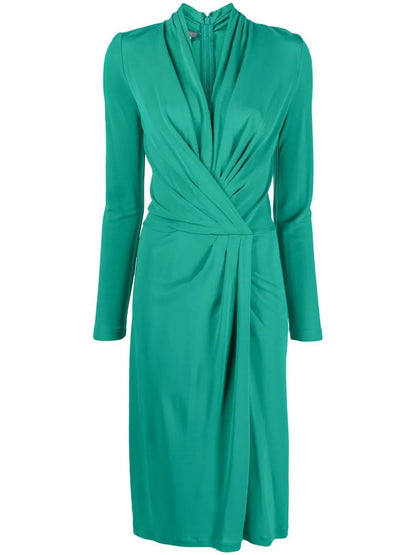 Twisted-Front Long-Sleeved Midi Dress