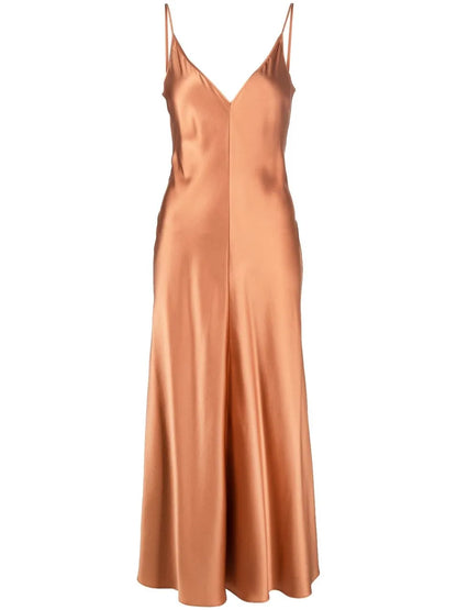 Satin-Finish V-Neck Dress