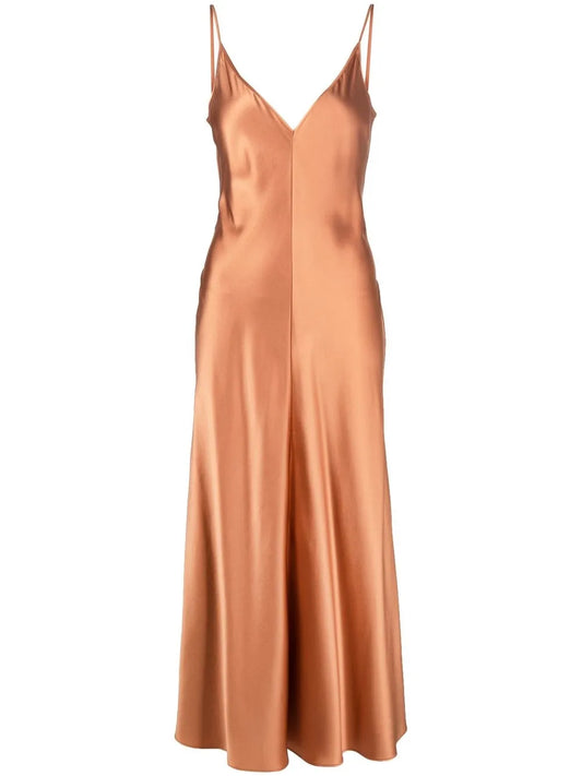 Satin-Finish V-Neck Dress
