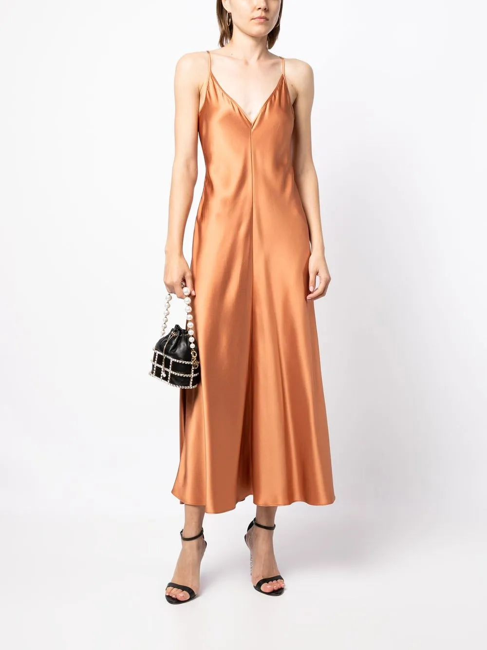 Satin-Finish V-Neck Dress