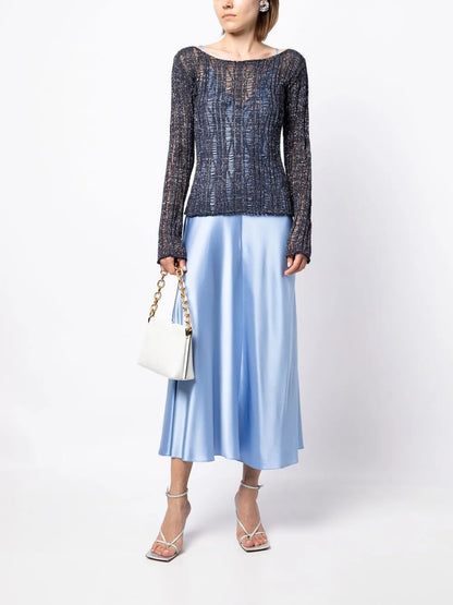 Boat-Neck Open-Knit Sweater