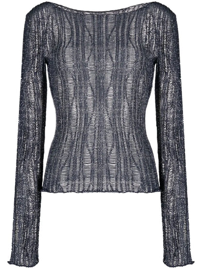 Boat-Neck Open-Knit Sweater