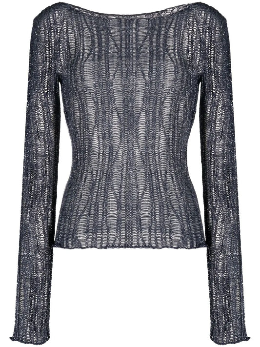 Boat-Neck Open-Knit Sweater