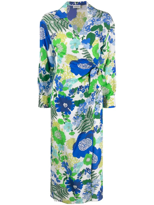 Floral-Print Wrap Midi Dress