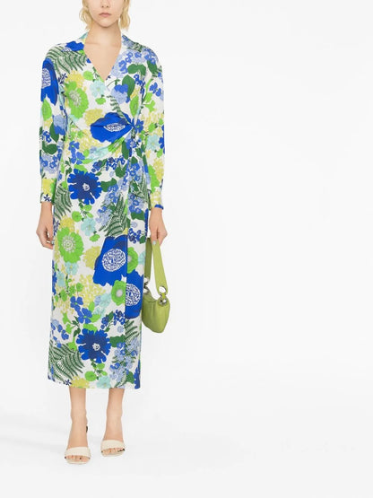 Floral-Print Wrap Midi Dress