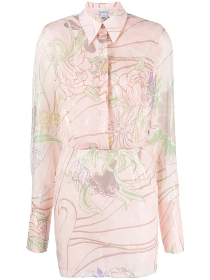 Floral-Print Fitted Shirt Dress