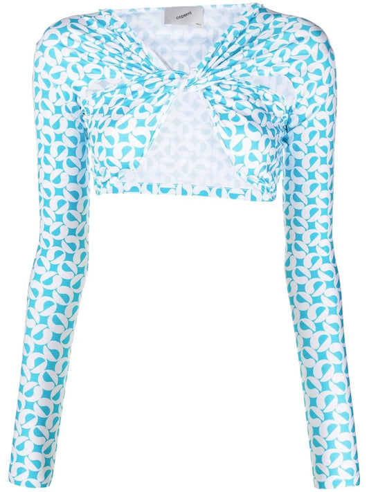 Patterned Ruched Cropped Top