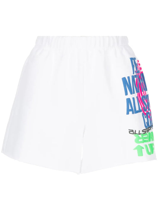 Slogan-Print Elasticated-Waist Shorts