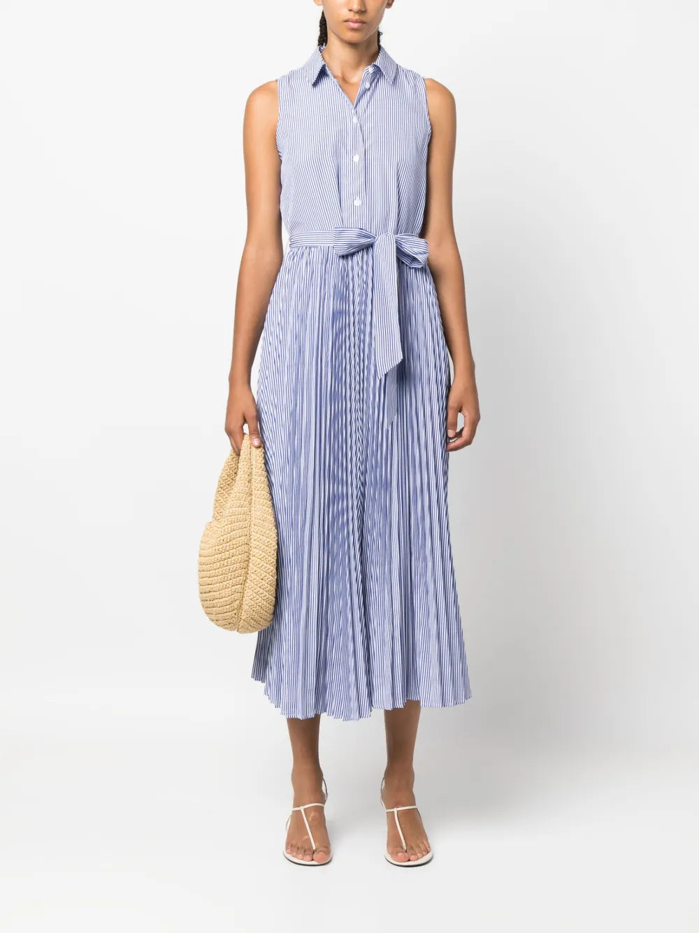 Striped Pleated Shirt Dress