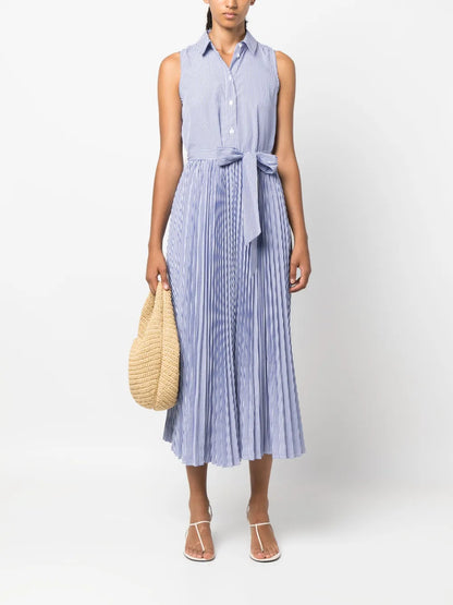 Striped Pleated Shirt Dress