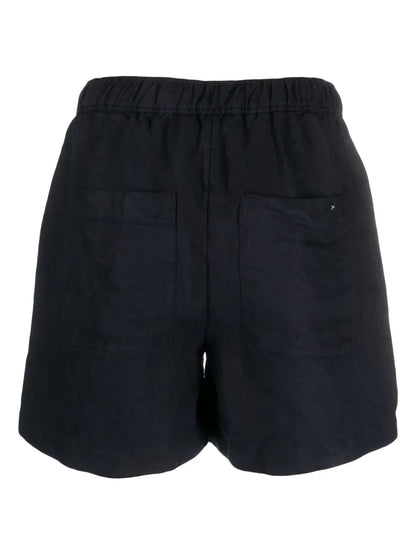 Logo-Plaque Linen Drawstring Shorts