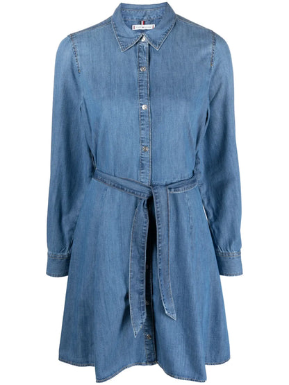 Belted Denim Mini Shirtdress