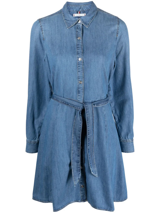 Belted Denim Mini Shirtdress