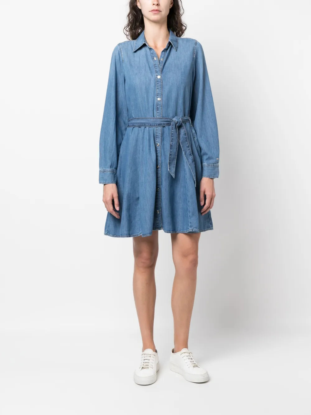 Belted Denim Mini Shirtdress