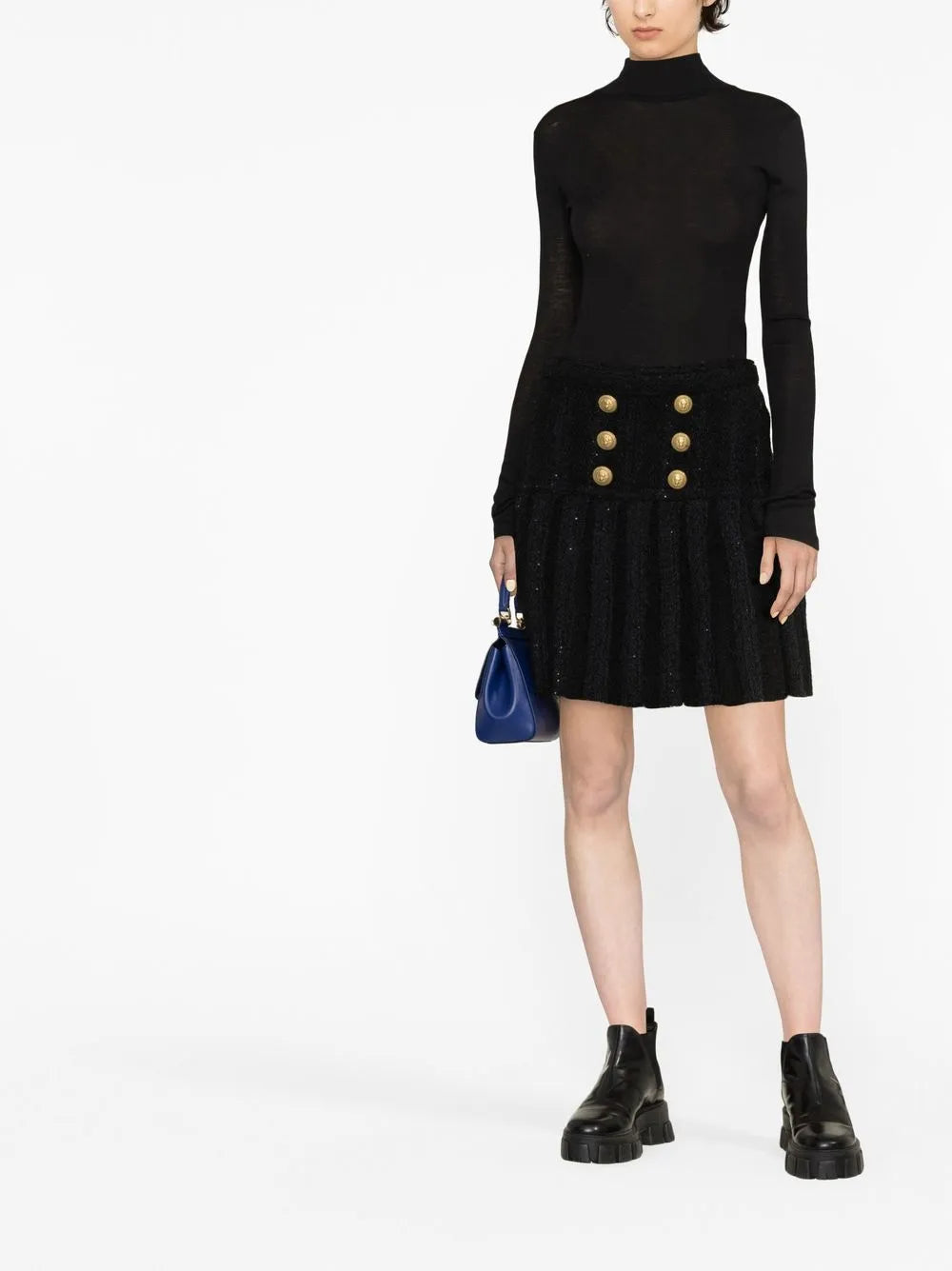 High-Waisted Button-Detail Skirt