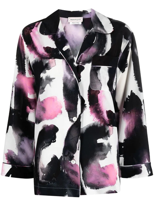 Abstract-Print Silk Shirt