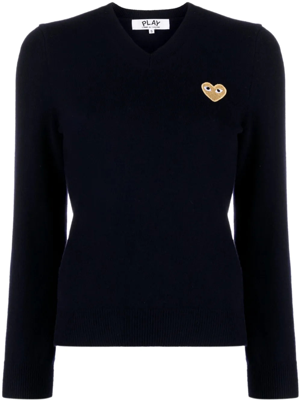 Heart-Patch V-Neck Wool Sweater