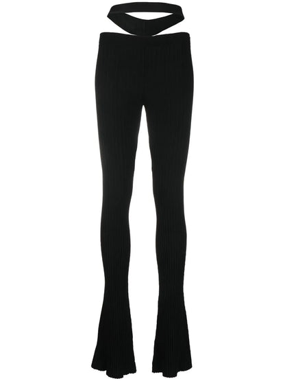 Cut-Out Ribbed-Knit Trousers